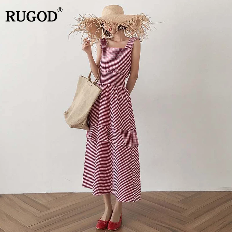 RUGOD 2018 Новое поступление повседневное женское клетчатое платье Лето Осень