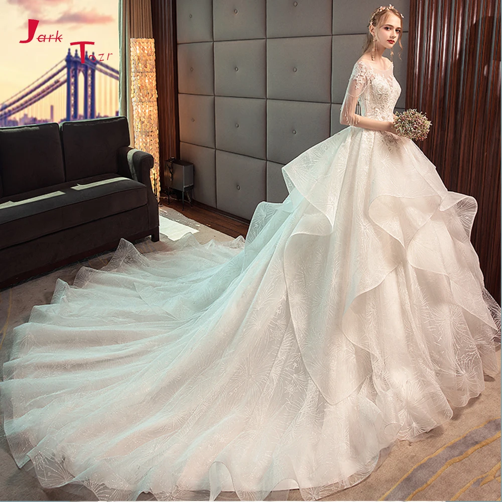 Vestido De Noiva Princesa 2019 Бисероплетение кисточкой аппликации Принцесса Кружева бальное