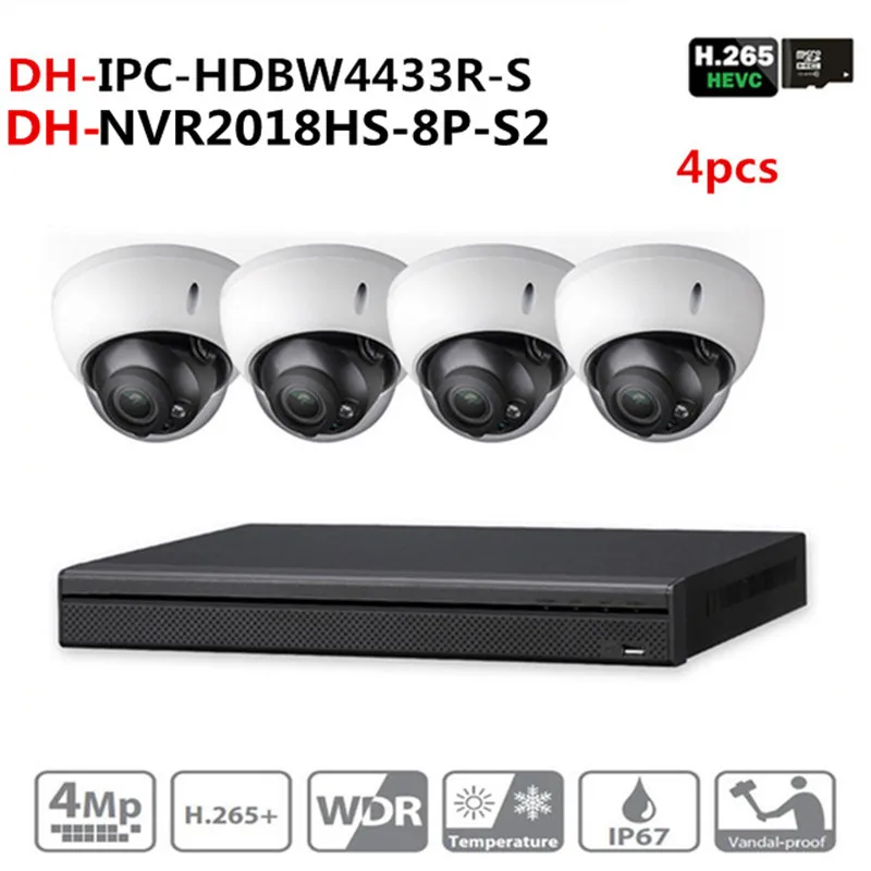 DH камера наблюдения комплект NVR2108HS 8P S2 ip IPC HDBW4433R S P2P система легко установить|cctv