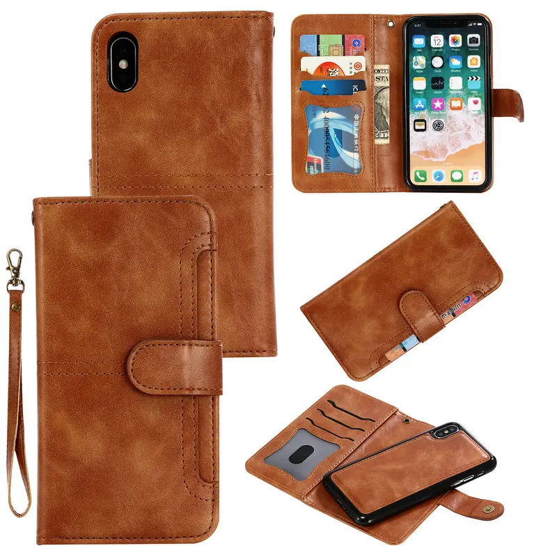 2 в 1, винтажный кожаный чехол-кошелек для iphone XR XS Max X 8 7 6 6s Plus, Магнитный чехол-книжка для iphone XR XS Max, сумка для телефона