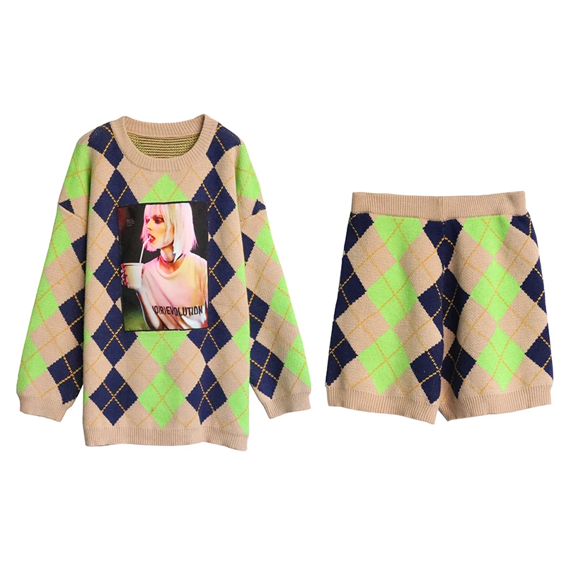 Женский комплект из двух предметов с шортами 7 Mang свободный свитер в уличном