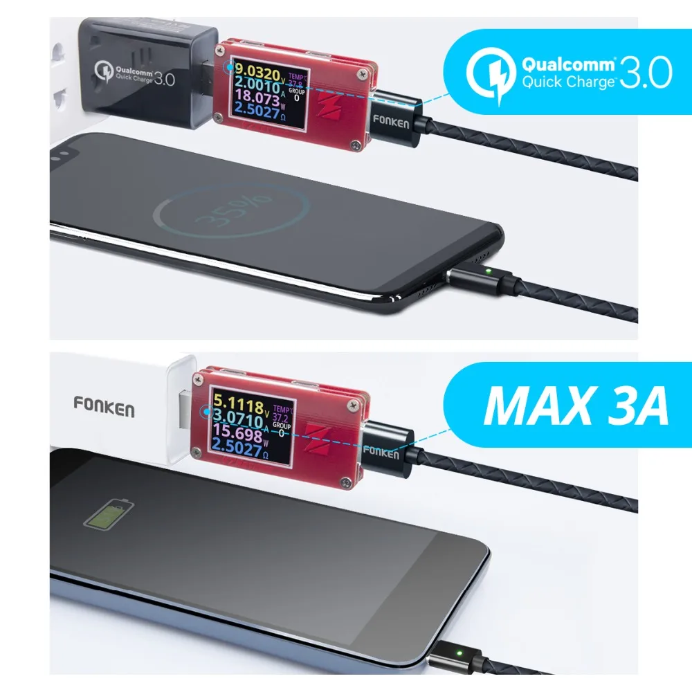 Магнитный кабель FONKEN USB C Micro быстрая зарядка для iphone 3A 2 м быстрое зарядное