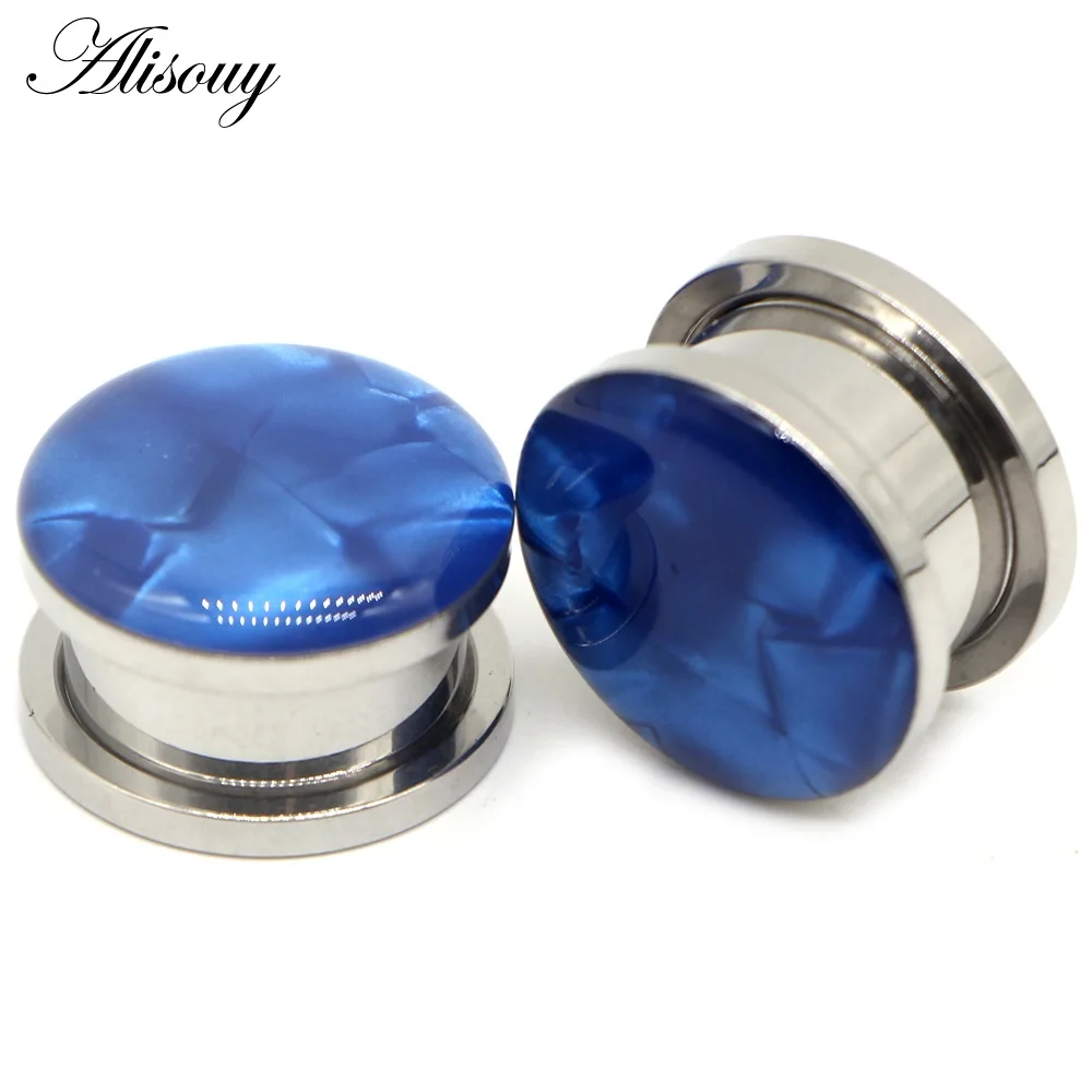 EM0828C Blue Alisouy 2 шт. ушные Датчики Тоннели пробки пирсинг Морская раковина из нержавеющей стали винт-расширитель Stretche rBody ювелирные изделия серьги подарок - Окраска металла: EM0828C Blue