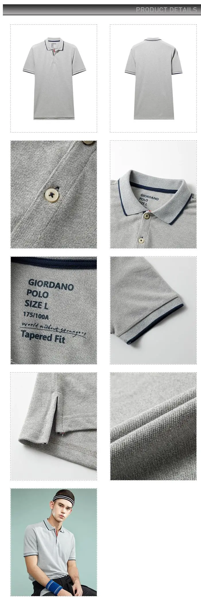 Giordano Футболка Polo slim fit с боковыми разрезами на талии, выполнена в нескольких цветовых вариантах и имеет несколько размеров на выбор