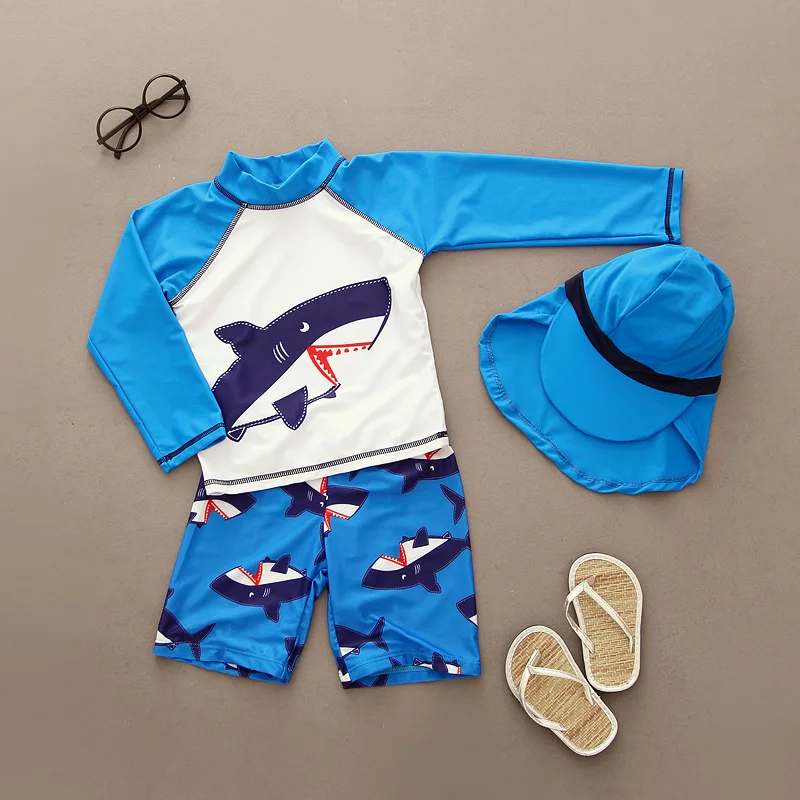

Summer Swimsuit 2022 Boys Rash Guards Long Sleeve Two-piece Swimwear Set Cute Kids Bathing Suits Baby Boy Swimming Wear
