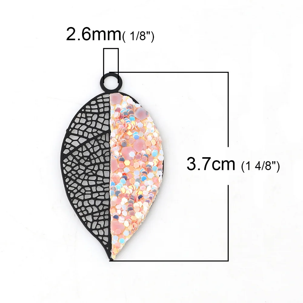 DoreenBeads медные кулоны в виде листьев черные разноцветные Блестящие Блестки