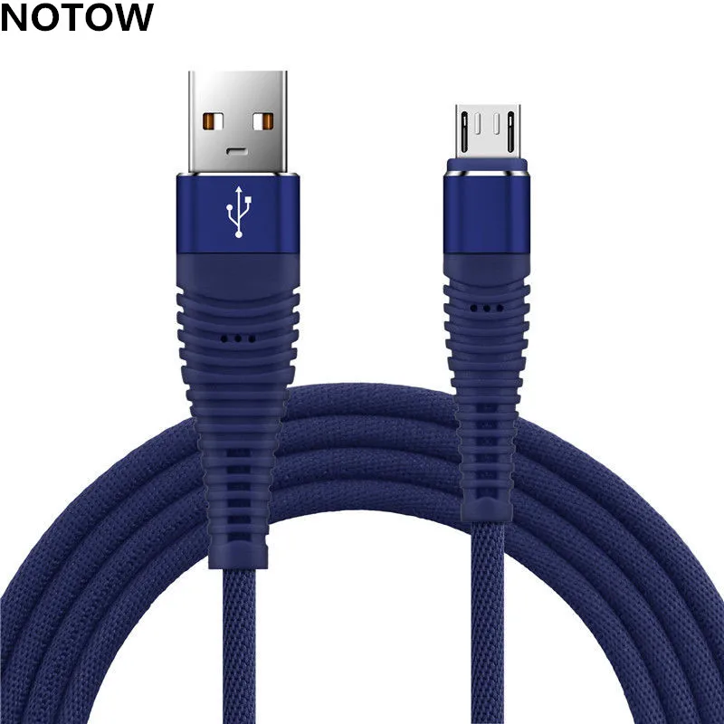 blue Notow синхро-адаптер длиной 1 м/2 м/3 м вспомогательный стереоаудиокабель в тканевой оплетке 2A Micro USB кабель синхронизации Зарядное устройство кабель для Samsung Galaxy S6/S6 Edge/S7/S7 Edge/A3/A5/A7 - Тип штекера: blue