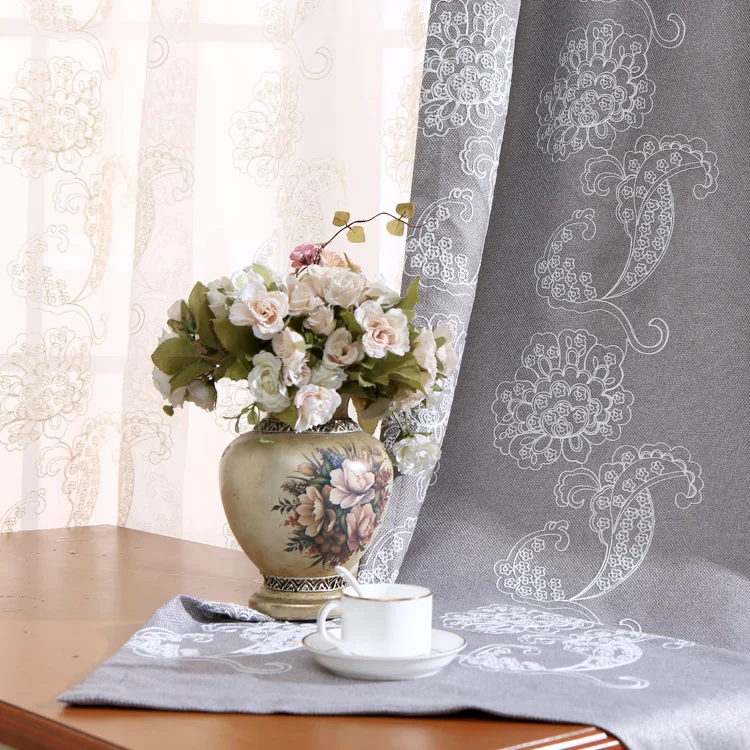 

High quality European and American style Embroidered Cotton shading curtain screens for living room , bed room, children room