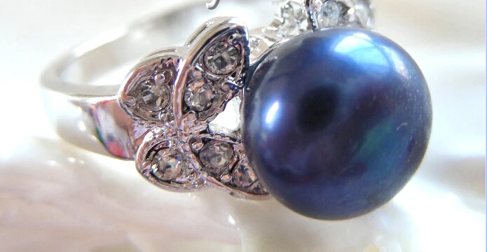 Бесплатная доставка&gt &gt&gt&gt Чудесное Кольцо из пресноводного жемчуга голубого