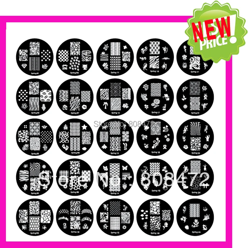 2017 Новый ногтей шаблон весенний комплект 25 славные конструкции Dia5.6cm маленькие