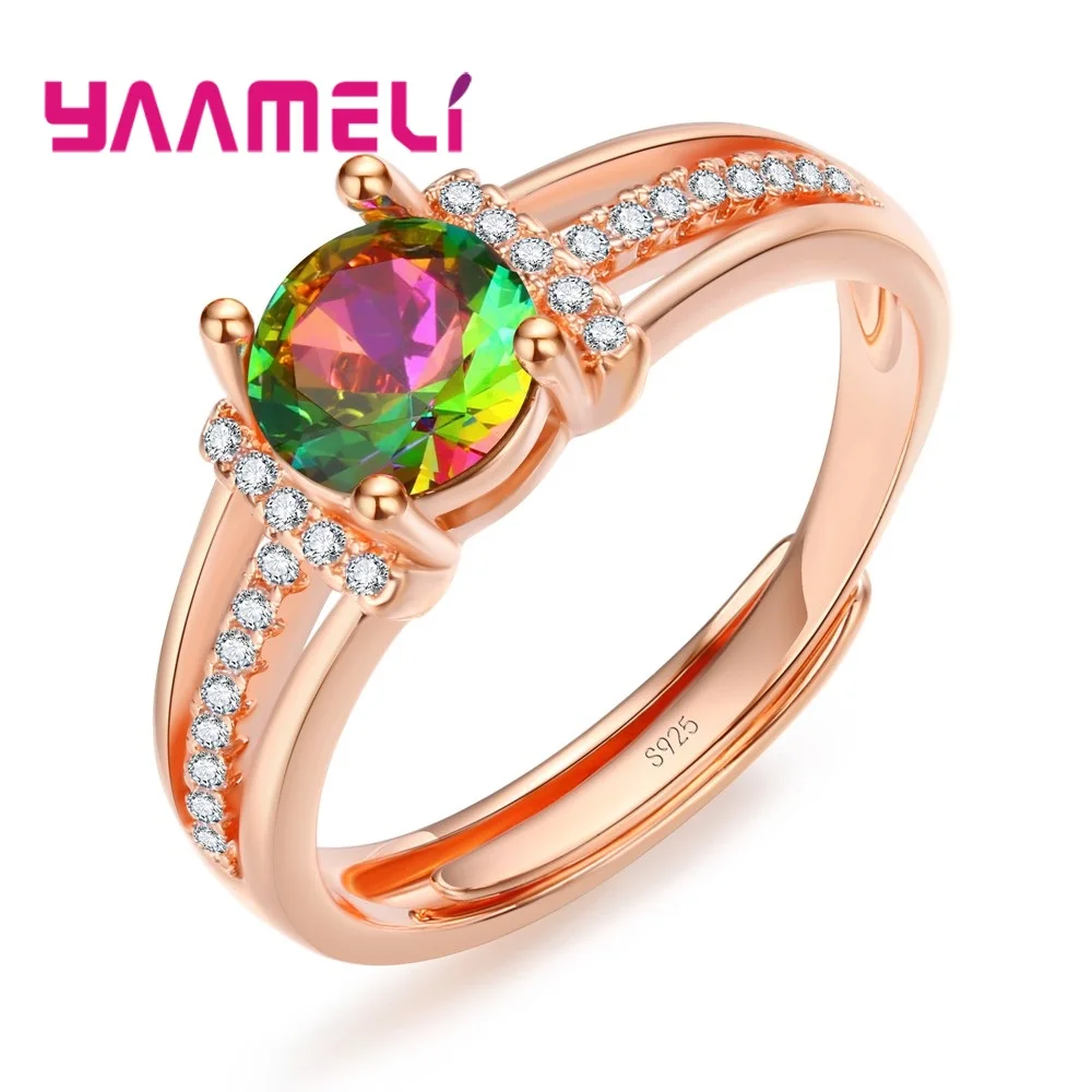 

Big Promotion Beautiful Cubic Zirconia For Women Bridal Wedding Crystal Jewelry Gift Rose Gold Opening Finger Rings