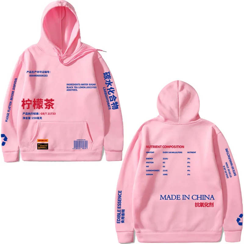 pink 2 Флисовый Пуловер с принтом лимонного чая, толстовки для мужчин/женщин, Повседневная Уличная одежда с капюшоном, толстовки в стиле хип-хоп, Harajuku, мужские топы, пуловер - Цвет: pink 2