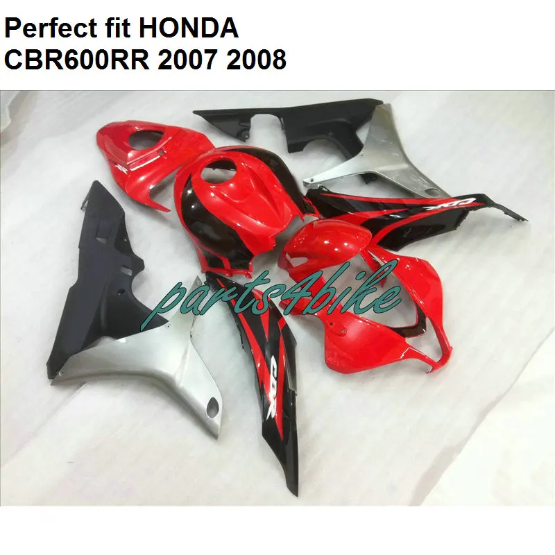 Бесплатный комплект обтекателей на заказ для Honda CBR 600RR 07 08 красный серебристый