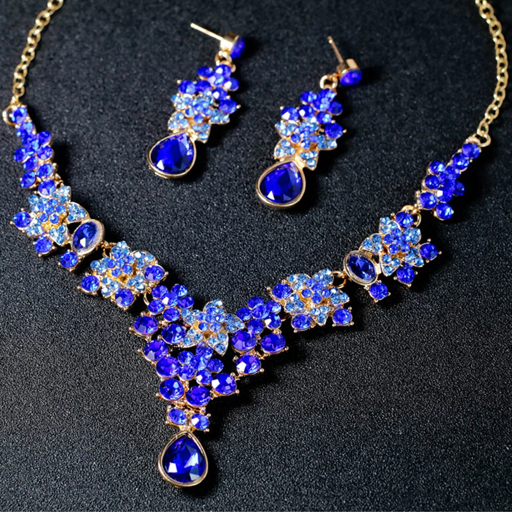 Rinhoo женский свадебный кристалл ювелирный набор роскошный красочный невесты ожерелье для маскарада серьги Стразы ювелирный набор