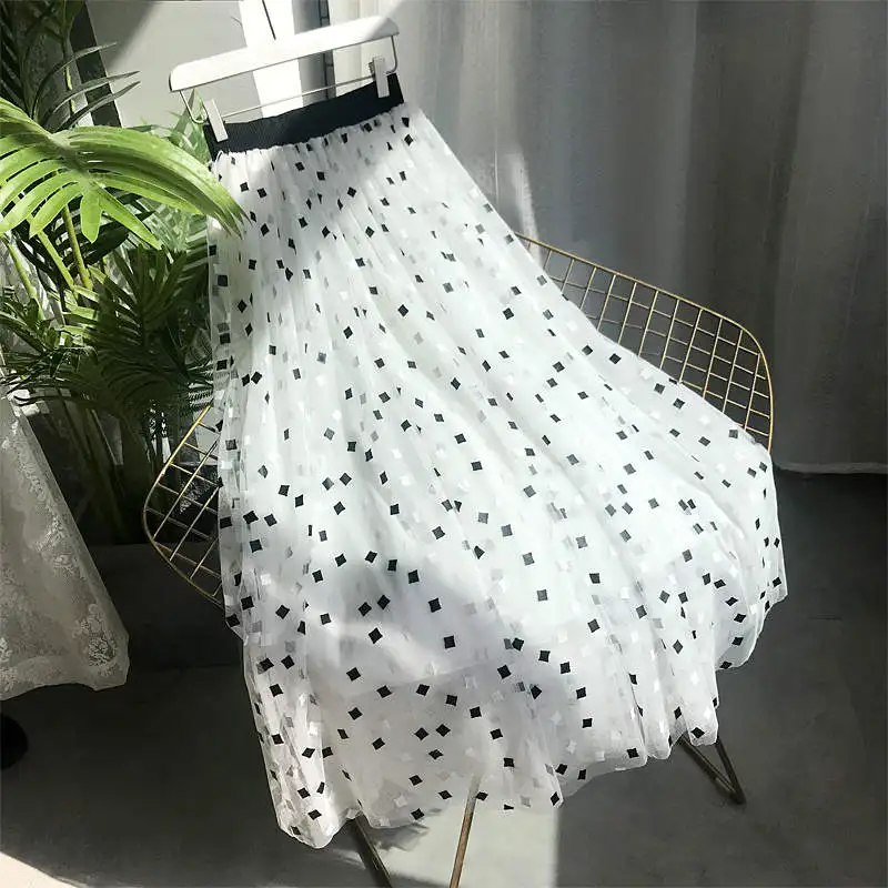 Весна лето женская юбка из тюля Jupe Femme сетка Boho длинная Плиссированная Юбка черно