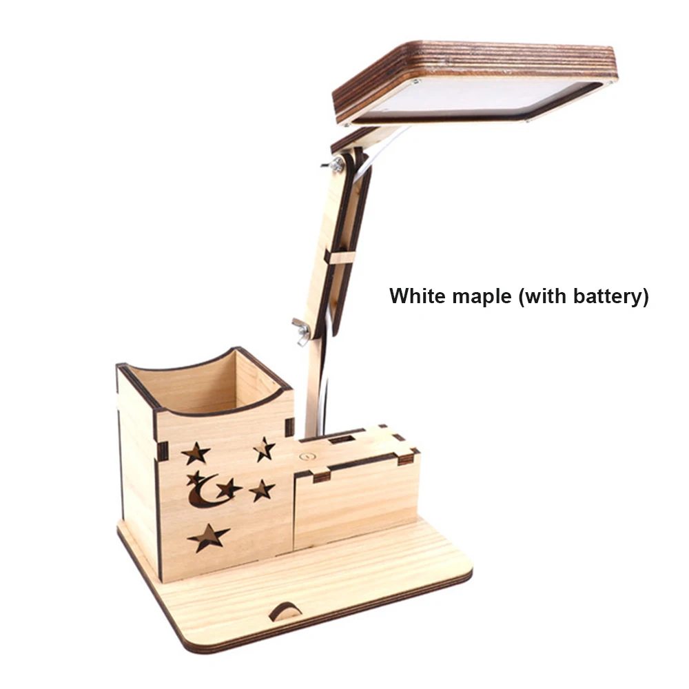 White with Battery Rechargeable Wooden LED Desk Lamp with Brush Pot& Phone Holder Base Vintage Deco Dimmer Study Table Lamps for the Bedroom - Цвет корпуса: White with Battery