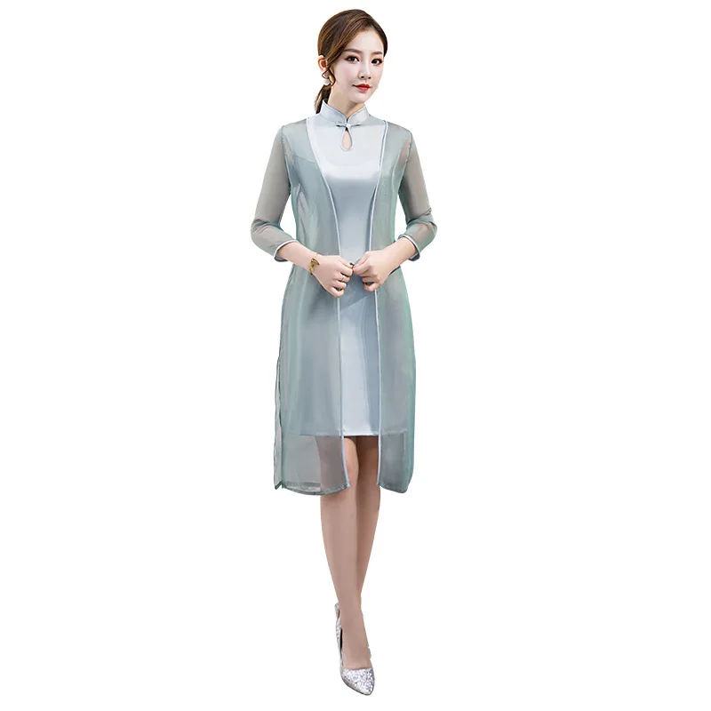 2019 Мини Ципао в винтажном китайском стиле с воротником Мандарин короткое платье