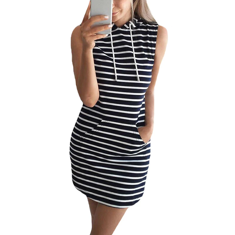 

NDUCJSI Striped Dress High Quality Women Casual Sleeveless Black Print Spring Summer Evening Party Lady Mini Sexy Dress