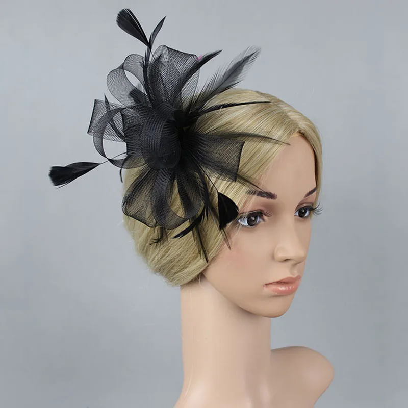 Женские винтажные аксессуары для волос 1920s 50 s, цветочные сетчатые ленты-сетки, перьевые вуалетки, шляпа с повязкой на голову и зажимом для чая, вечерние