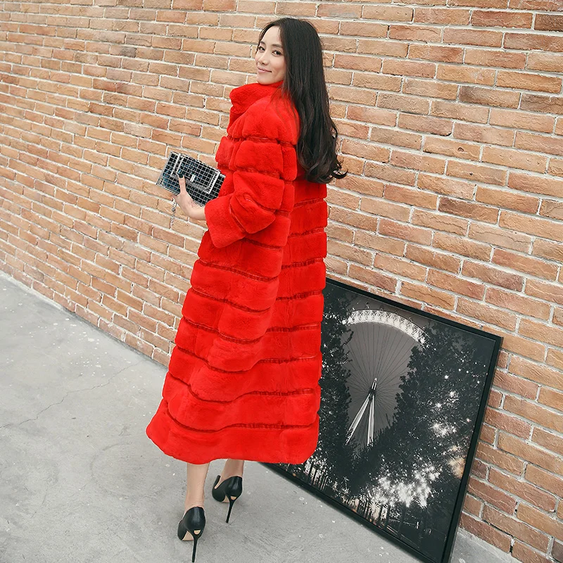 Длинная женская шуба из натурального меха кролика Рекс 120 см|real fur jacket|rex rabbit coatreal