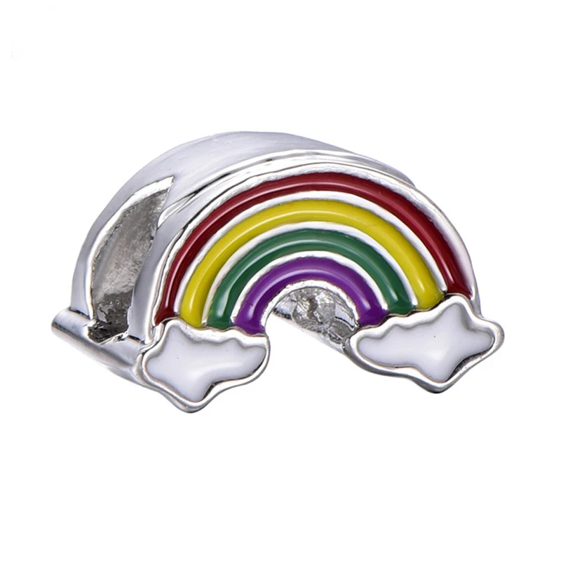 Романтические Красочные радужные эмалированные шармы бусины в форме сердца