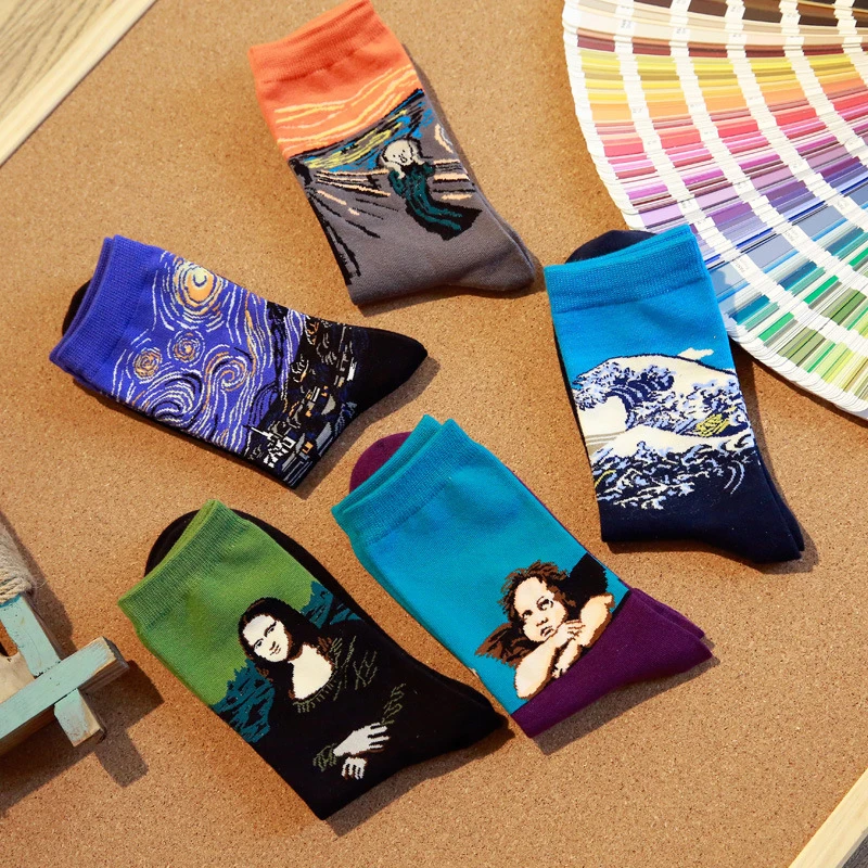 Autumn new fashion trend in men breathable tube socks sweat deodorant crazy painting series male cotton | Тематическая одежда и