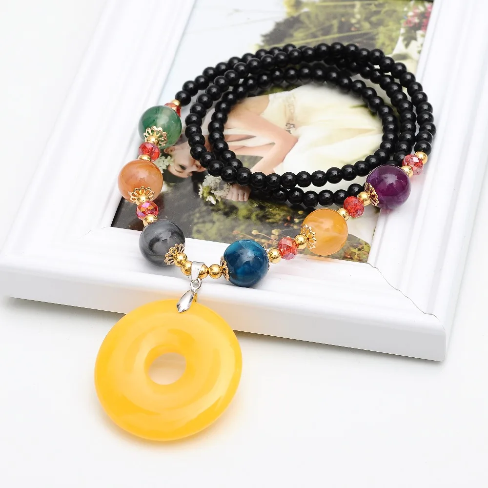 

Bohemia Sweater Chain Big round Pendants long Necklaces for women charm Colored beads geometry jewelry girl Boho summer style