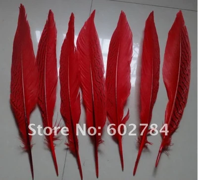 

Free Shipping 50PCS 25-30cm 10-12 inches RED Carninal dyed Silver Pheasant tail feathers Dying pheasant feather