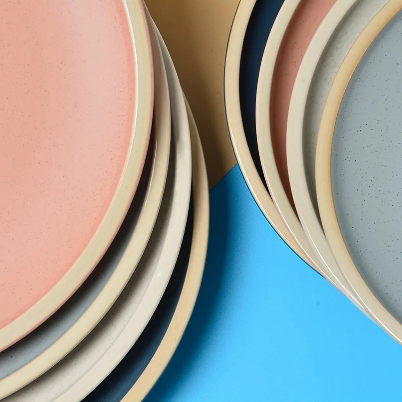 

Japanese solid color matte ceramic tableware household steak plate flat plate large white plate