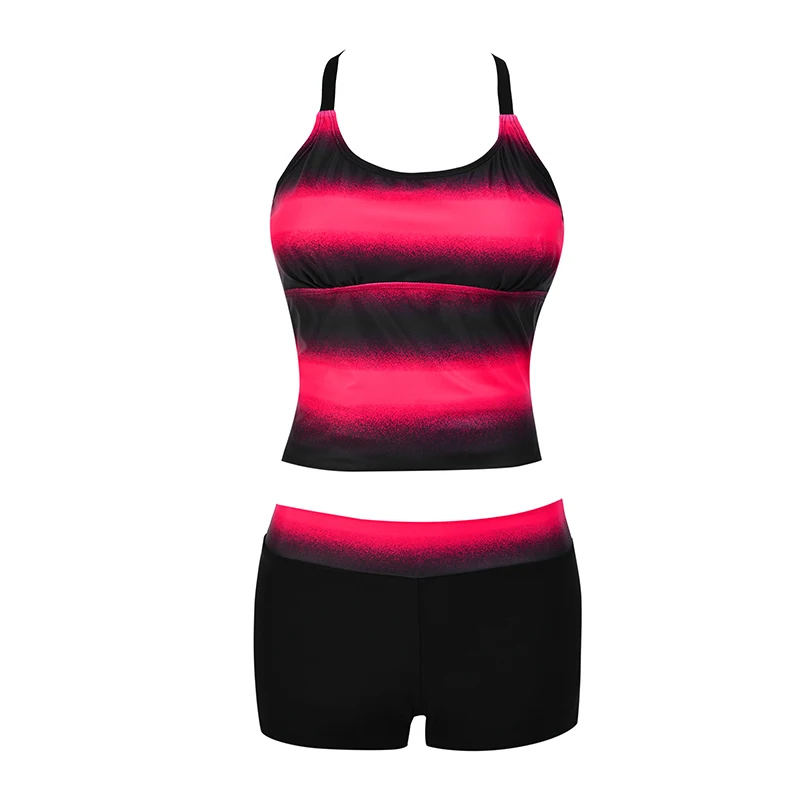 

VOWDA Women's Color Block Striped Plus Size Tankini Swimsuits With Boyshorts Swimwear M-4XL