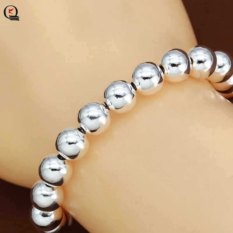 Fashion Silver Plated Round Beads Chain Bracelets For Women Engagement Wedding Gifts Jewelry Hand Supply Wholesale | Украшения и