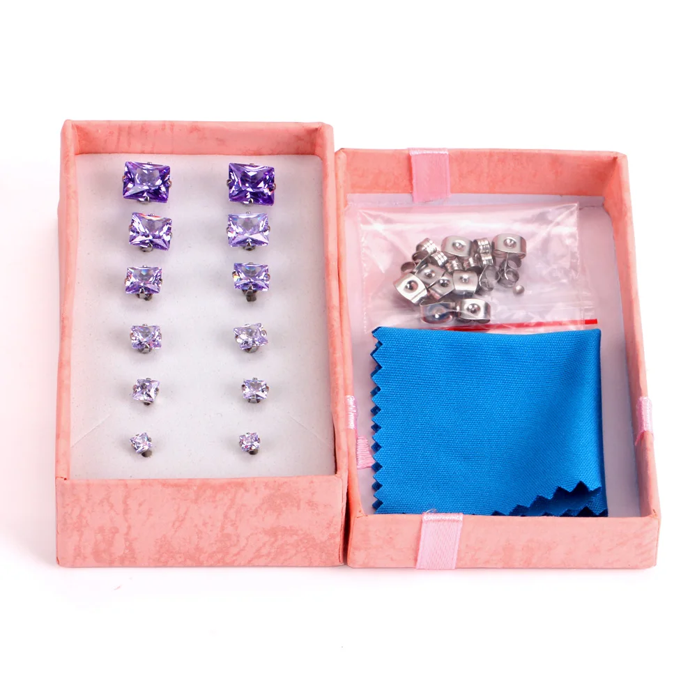 Роскошные серьги гвоздики из нержавеющей стали с цирконием 3 8 мм 6 пар/кор.