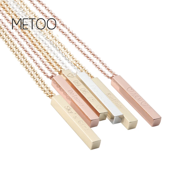 METOO 2019 вертикальное Золотое c гравированной пластиной ожерелье для мамы и детей