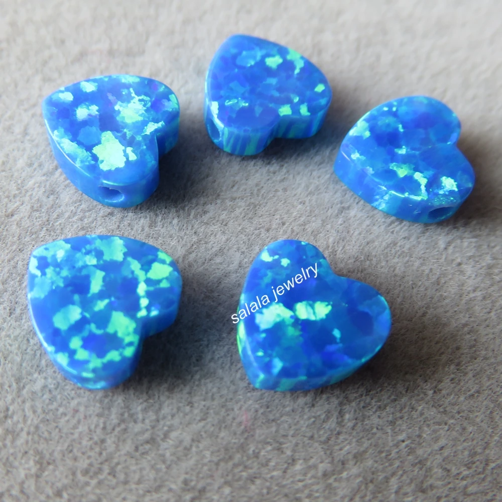 

50pcs/lot 8mm Heart Opal synthetic Double Flat Heart Fire Opal OP05 dark blue Heart Opal for necklace