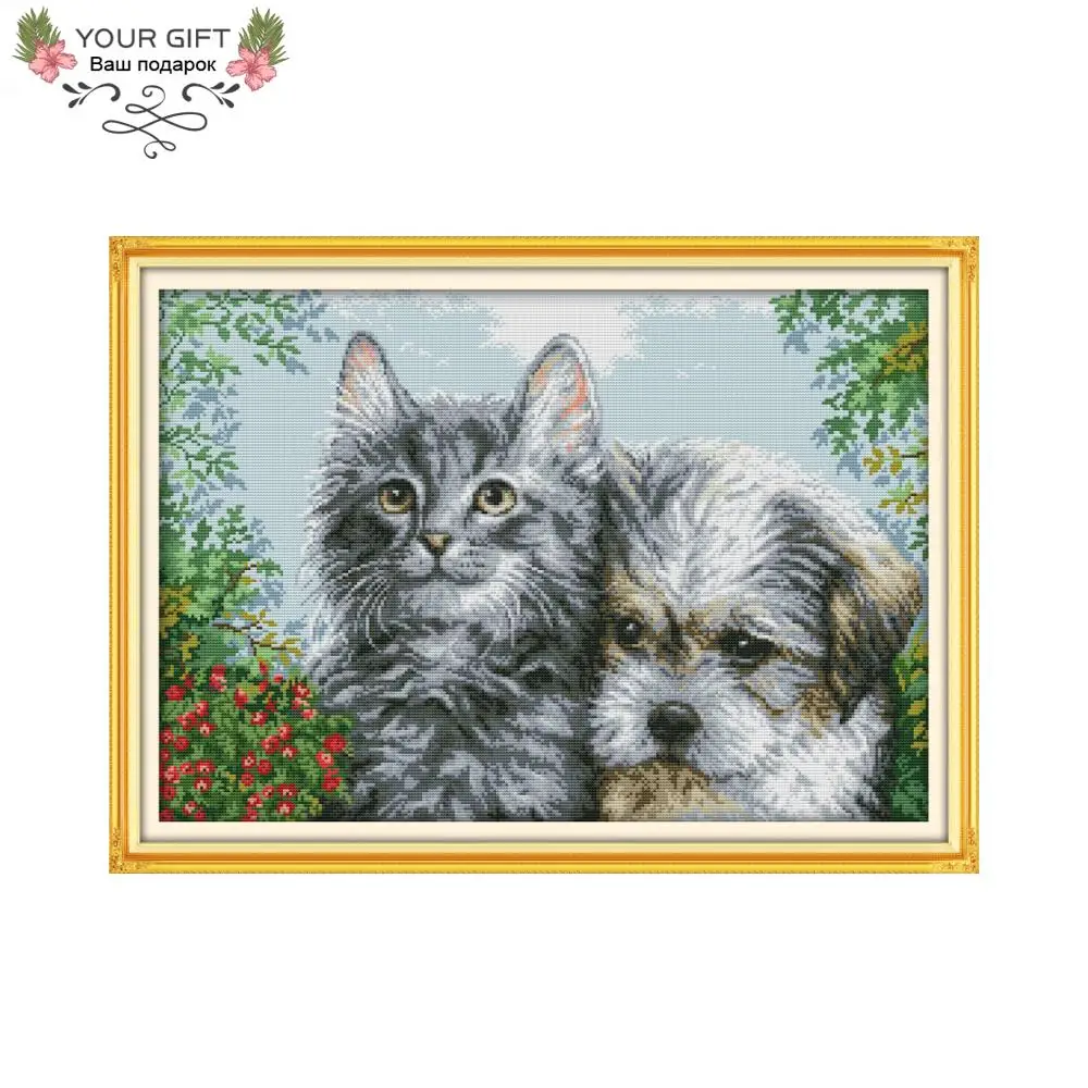 

Joy Sunday DA131 14CT 11CT набор для домашнего декора, рукоделия котенка и щенка
