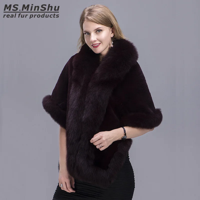 Меховая шаль кролика Рекс Зимняя женская накидка из натурального Лисьего меха