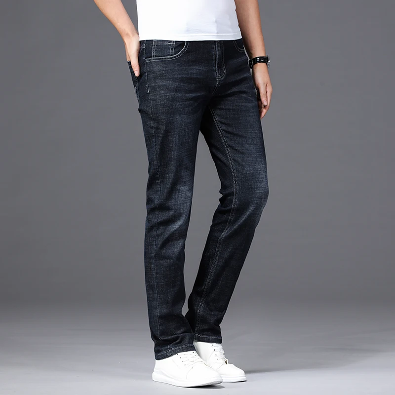 Джинсы мужские прямые стрейчевые классические брюки из денима свободного покроя