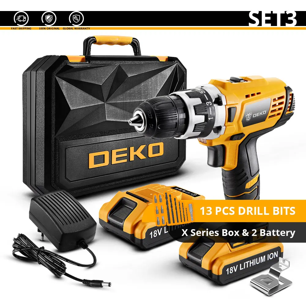 SET3 DEKO GCD18DU2 18 в Аккумуляторная дрель электрическая отвертка литий-ионный мини-драйвер с переменной скоростью светодиодный светильник - Цвет: SET3