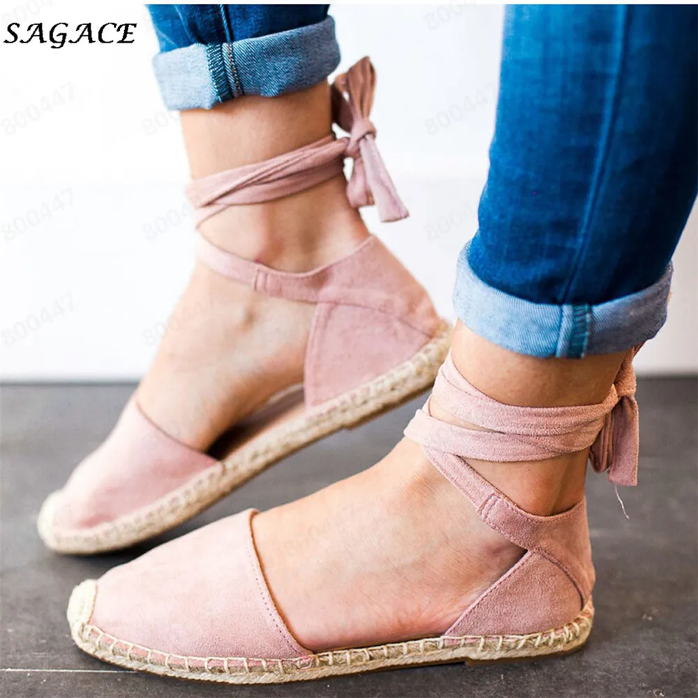 Сандалии SAGACE женские на шнуровке повседневные босоножки из флока плоской