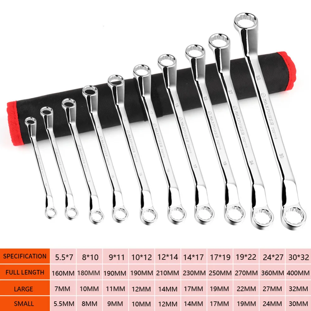 8pc 5.5*7mm/8*10mm/10*12mm/12*14mm/14*17mm/17*19mm/19*22mm/24*27mm Box End Wrench Daul Head Ratchet Spanner Long Torx Key Set B4