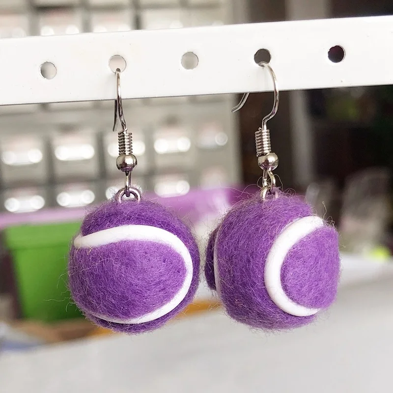 Purple 2 шт./пара смешанные Цвет спортивные мячи серьги Для женщин Модные украшения на теннисном мяче, серьги женские, ювелирные изделия для девушек - Окраска металла: Purple