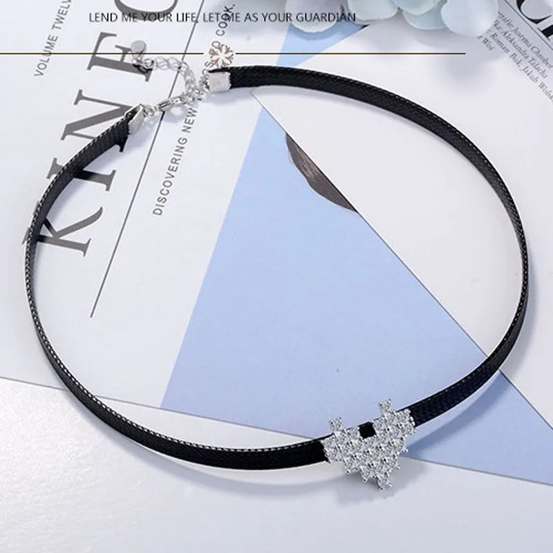 KOFSAC New Charm Silver 925 Shiny CZ Heart Pendant Necklace Black Wax Rope Torques Chokers For Women Party Fashion Jewelry Gift | Украшения