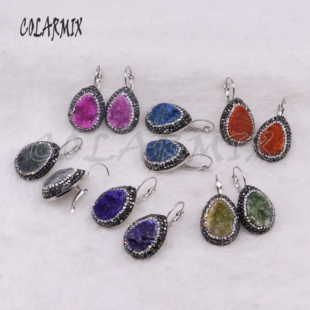 Серьги из натуральной друзы в форме капли металлические серьги оптовая продажа