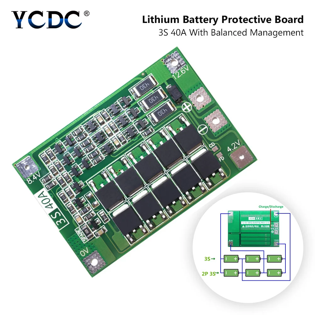 YCDC 3S 40A Li-Ion 18650 BMS PCM плата защиты батареи с балансом для литий-ионного Lipo модуля