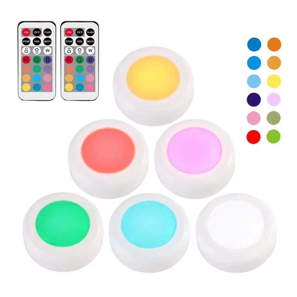 

RGB 12 Color Dimmable Led Puck Light Touch Sensor Under Cabinet Lamp & Remote Closet Cupboard Showcase Drawer Wardrobe