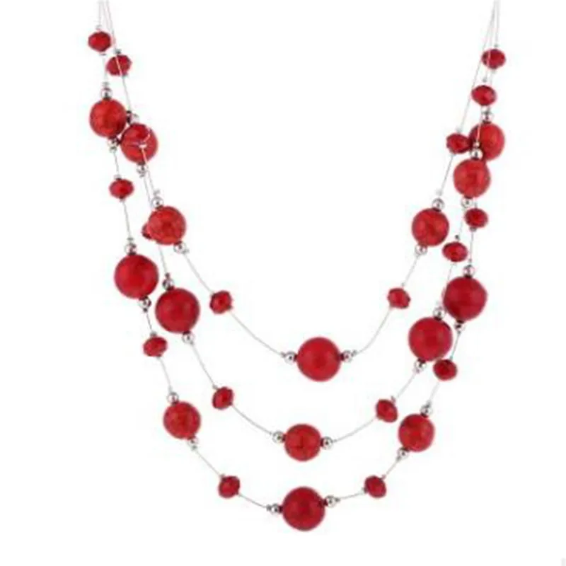 Женский модный многослойный колье с красными бусинами для вечеринок и свадебного украшения.