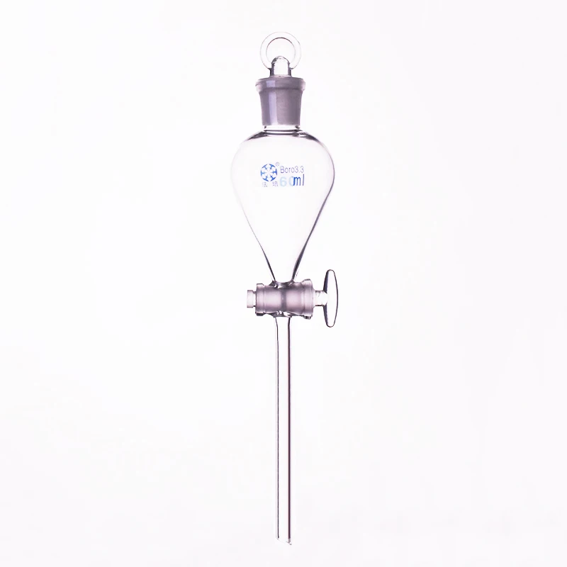 Separatory funnel globe shape,with ground-in glass stopper and stopcock 60ml,Spherical separatory funnel,Glass switch valve