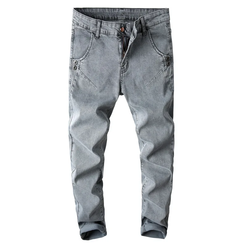 Мужские Винтажные рваные джинсы с высокой талией светло серые прямые брюки в