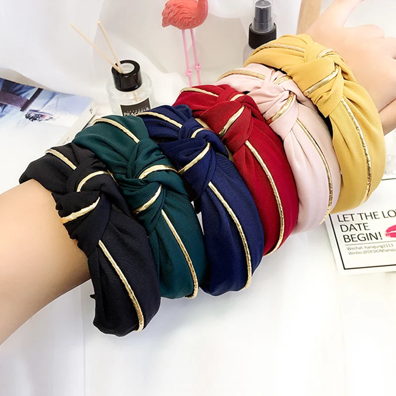 Ободок для волос женский с узлом простой модный широкий обруч в стиле пэчворк