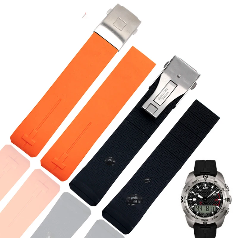 Ремешок для часов 21mmT013420A T Touch II Expert Черный Оранжевый Силиконовый каучуковый
